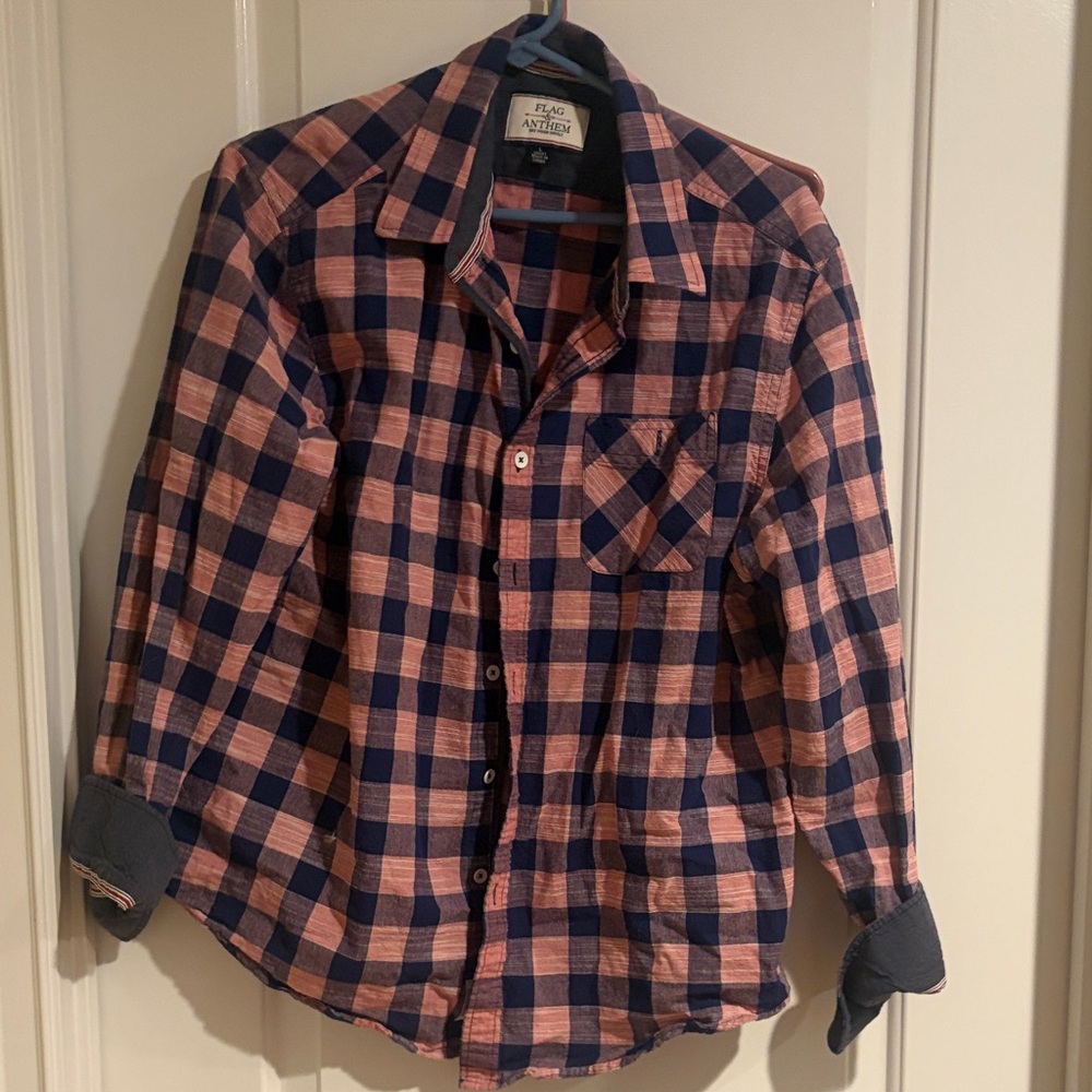 Flag & Anthem Men's Pink and Navy Plaid Button-Up Shirt